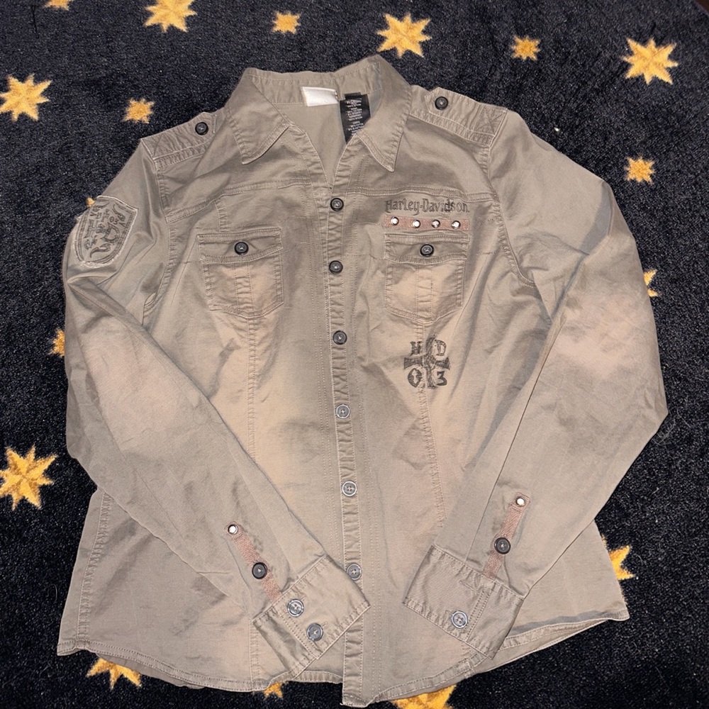 Harley Davidson Military Green button up